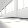 Modern School Corridor With Wooden Doors Windows White Walls Natural Lighting And Tile Flooring