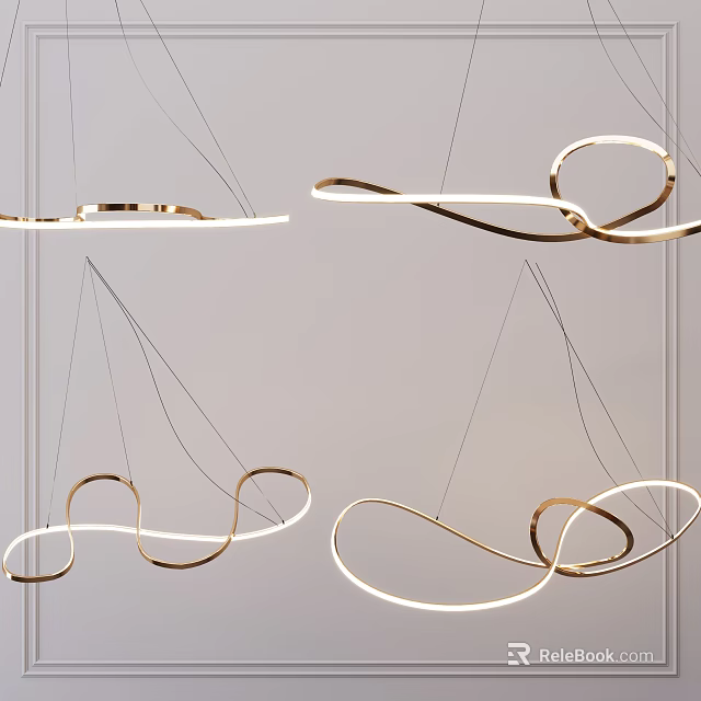 Modern Curved Chandeliers With Streamlined Metallic Design And Warm Lighting For Interior Spaces 3d model 
