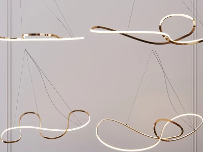 Modern Curved Chandeliers With Streamlined Metallic Design And Warm Lighting For Interior Spaces 3d model