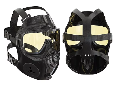 Dual Black Gas Masks Featuring Clear Face Shields And Safety Straps 3d model