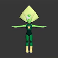 3D Stylized Green Character With Diamond Shaped Head Green Gem Star Emblem And Outstretched Arms