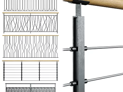 Different Railing Patterns And Cable Railing With Metal Post 3d model