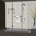 Glass Shower Partition With Black Frame Tile Wall Towel Rack And Vase Decor