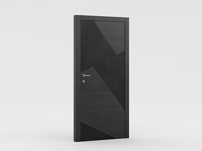 Modern Black Swing Door With Geometric Patterns Wooden Texture Handle And Lock 3d model