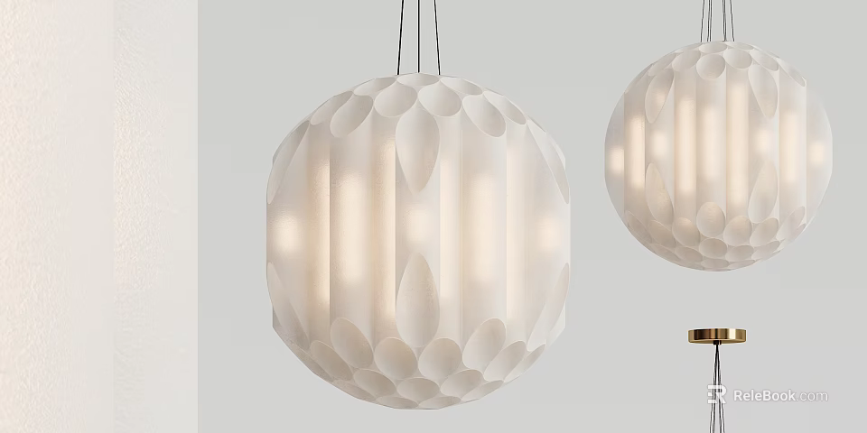 Modern Spherical White Chandelier With Petal Shaped Cutouts And Soft Lighting 3d model 