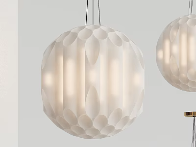 Modern Spherical White Chandelier With Petal Shaped Cutouts And Soft Lighting 3d model