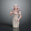 Elegant Woman In Light Colored Dress With Wing Like Decorations And White Hair