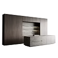 Sleek Modern Kitchen Interior Design With Dark Wood Cabinets And Marble Countertop