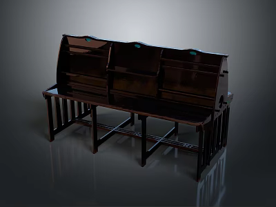 Comfortable Children's Wooden Bench With Three Seats And Classic Design 3d model