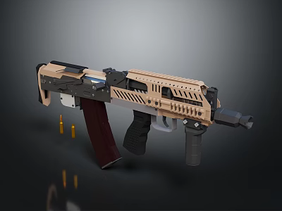 Modern Tactical Assault Rifle With Brown Black Finish Wooden Magazine And Ammunition 3d model