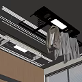 Modern Indoor Ceiling Mounted Clothes Drying Rack With Built In Lights And Hanging Clothes 3d model