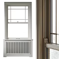 White Grid Window With Radiator And Wooden Frame Interior Snowy View 3d model