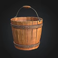 Rustic Wooden Bucket With Wooden Handle And Metal Hoops On Black Background