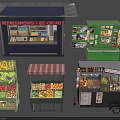 Colorful Food Stalls Featuring Fresh Fruits Vegetables Ice Cream And Refreshments