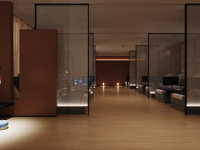 Modern Style SPA Sauna Room with Brown Partitions Wooden Flooring Lighting and Relaxation Area 3d model