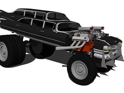 Black Modified Monster Truck With Large Wheels Exposed Engine Red Accents 3d model