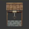 Traditional Well Structure With Sloped Wooden Roof And Stone Brick Base