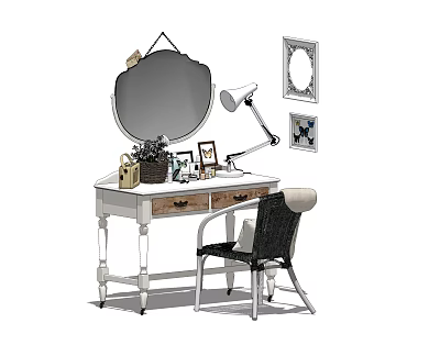 Elegant Dressing Table Interior With Round Mirror Table Lamp Chair And Drawers 3d model