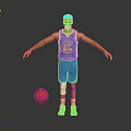 Basketball Player Wearing Blue Warriors Jersey With Basketball And White Knee Pads