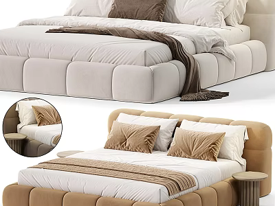 Elegant Upholstered Double Bed With Modern Headboard Soft Pillows And Warm Blanket 3d model
