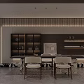 Modern Study Room Interior With Built in Bookshelves Marble Desk And Upholstered Chairs