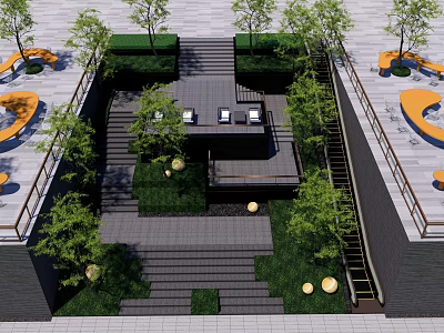 Modern Garden Landscape Design With Steps Green Plants And Lighting Features 3d model