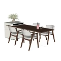 Modern Wooden Dining Table Set With Light Gray Chairs And Decorative Vase