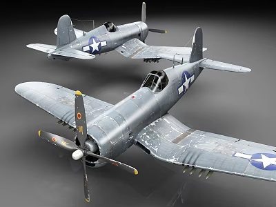 Two Vintage Military Fighter Planes With White Star Insignia On Gray Background 3d model