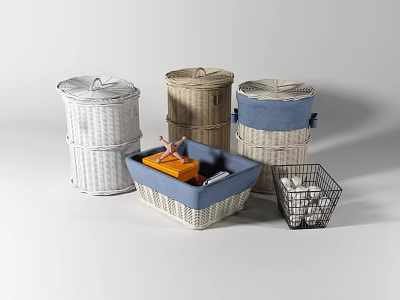 Various Woven Storage Baskets With Lids In Different Colors For Home Organization 3d model