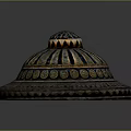 Intricate Sculptural Carving Featuring Striped Pattern Circular Accents And Ornate Top Design