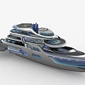 Luxury Modern Yacht With Multi Deck Design Blue Accents And Helipad Area