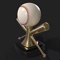 Baseball Trophy With Golden Crossed Bats And White Ball On Black Base