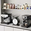 Modern Kitchen Counter With Coffee Machines Scale And Coffee Bags Glass Jars On Shelf