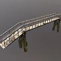 Industrial Pedestrian Bridge Design With Metal Railing And Moss Covered Support Pillars
