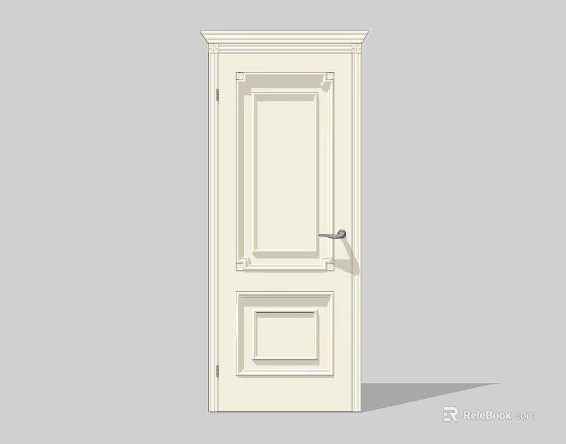 White Interior Hinged Door With Decorative Panels And Silver Handle 3d model
