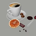 Brewed Coffee Drink With Coffee Beans Grapefruit Slice Chocolate Truffles Bar And Spoons With Spreads