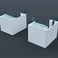 White Functional Desk With Transparent Protective Shield Blue Screen And Self Service Elements