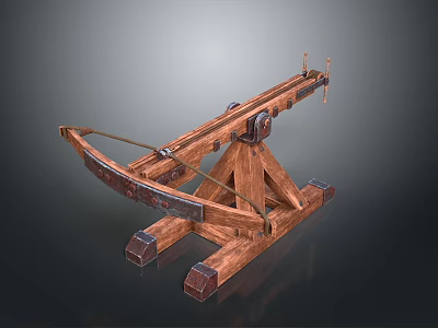 Ancient Wooden Siege Weapon with Crossbeam Frame and Rope Mechanism Design 3d model