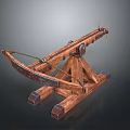 Ancient Wooden Siege Weapon with Crossbeam Frame and Rope Mechanism Design