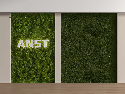 Living Plant Wall With White ANST Letters White Frame And Wooden Floor 3d model