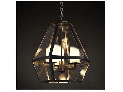 Modern Geometric Chandelier With Metal Frame Transparent Panels And Warm Lighting 3d model