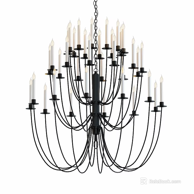Elegant Black Metal Chandelier With Candle Style Bulbs And Classic Design 3d model 