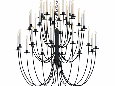 Elegant Black Metal Chandelier With Candle Style Bulbs And Classic Design 3d model