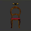 Vintage Wooden Chair With Carved Backrest Red Cushion And White Star Patterns
