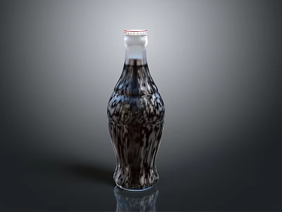 Glass Beverage Bottle With Dark Liquid White Cap And Patterned Body On Black Background 3d model