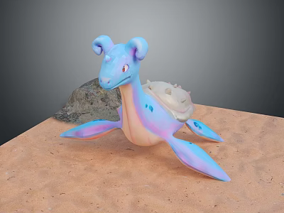 3D Blue Purple Gradient Creature With Large Ears Spotted Shell On Sandy Ground Rock Background 3d model
