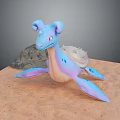 3D Blue Purple Gradient Creature With Large Ears Spotted Shell On Sandy Ground Rock Background