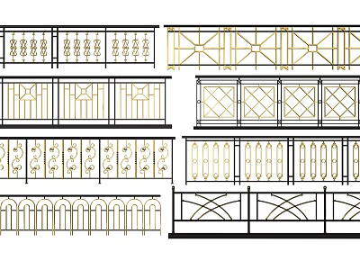 Various Decorative Railing Designs With Ornate Patterns Geometric Shapes And Classic Styles 3d model