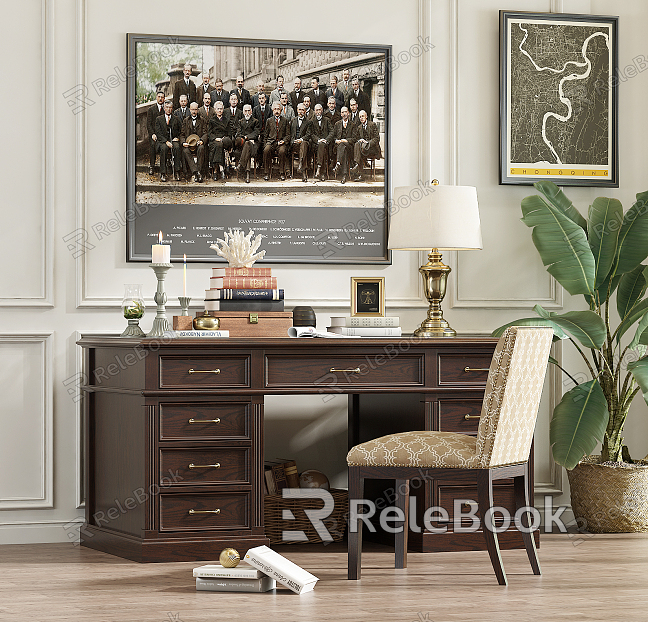 American style desk and chair solid wood desk and chair combination model