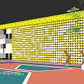 Yellow Circular Pattern Feature Wall With Green Tree And Colorful Playground Ground 3d model